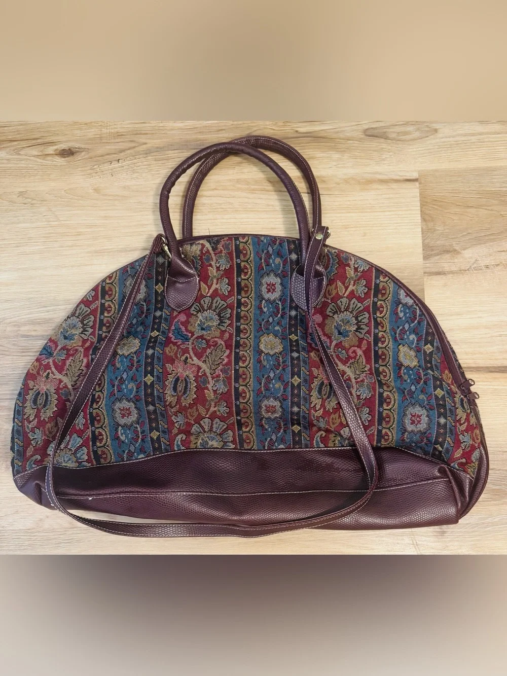 Vintage Bonjour Tapestry Carpet Purse Weekender Travel Bag Boho